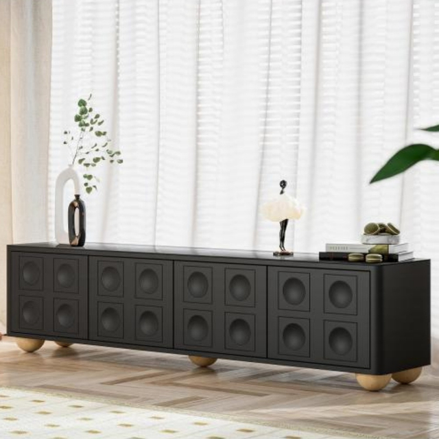 Hot Sale Modern Solid Wood Sideboard - Natural Oak Finish, 2 Shelves & Cabinet Storage for Living Room TV Stand