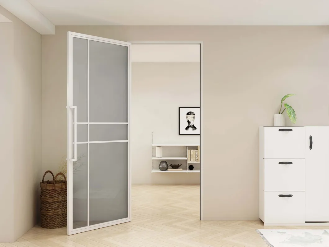 New Design Swing Glass Door with Steel Frame and Hinges