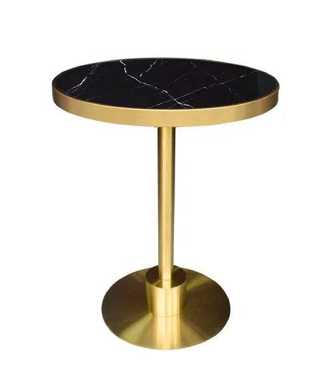 Stainless Steel Titanium Gold Edged Jazz White Round Artificial Stone Table Base