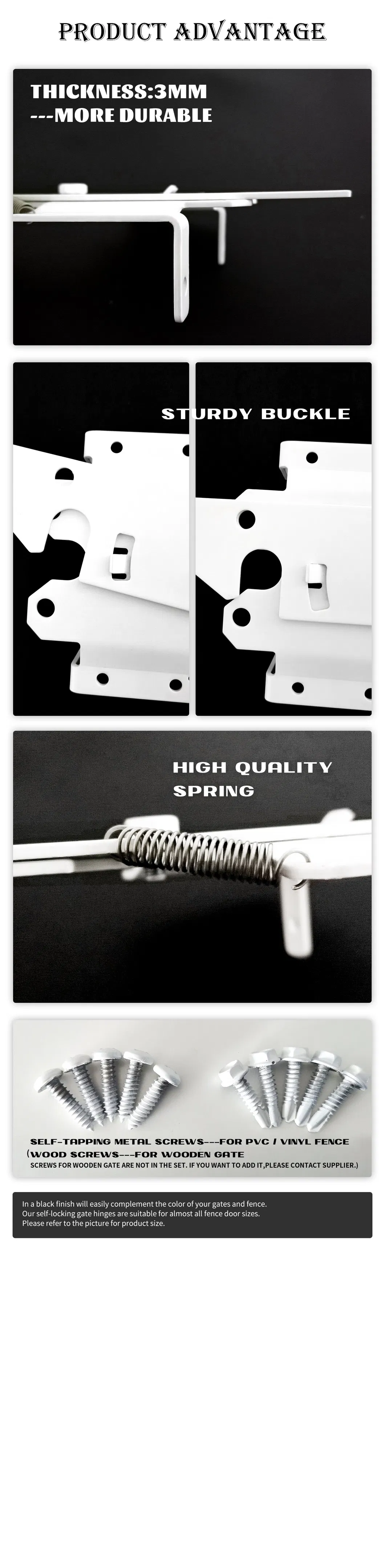 Heavy Duty Fence Self-Locking White Wood Fence Two Way Gate Latches