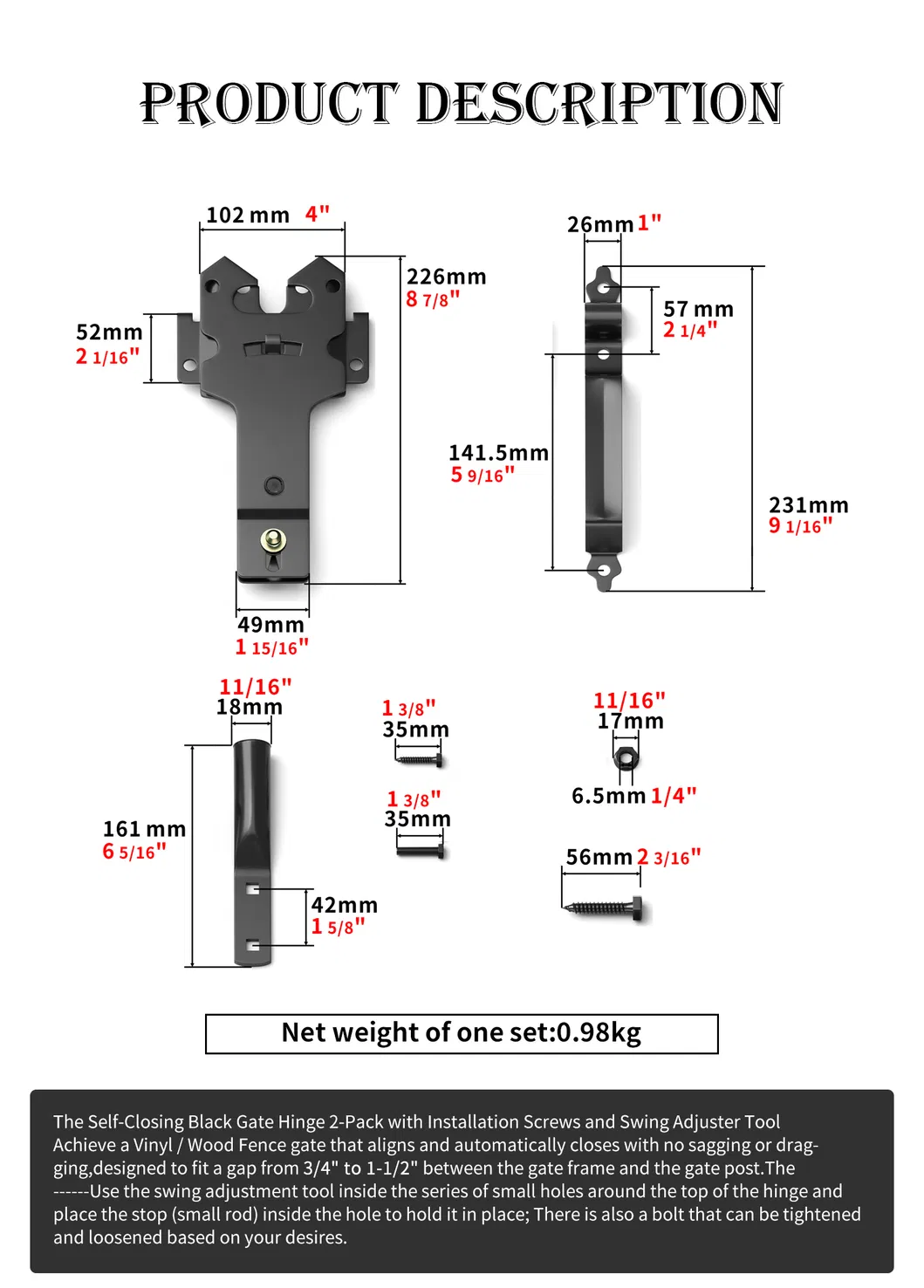 OEM Black Heavy Duty Gate Latch Wood Fence Gate Kit