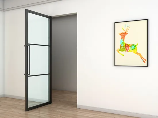 Steel Frame Glass Swing Door Without Frame and Hinges Pivot Door