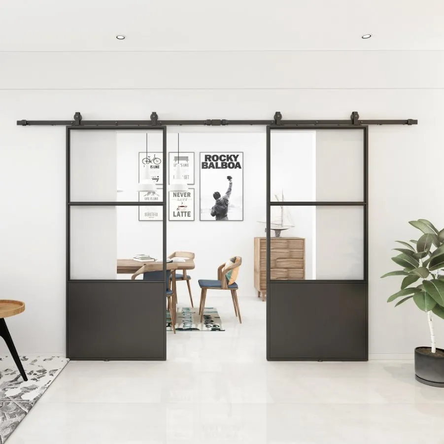 Double Glass Barn Door with 12FT Top Mounted Hardware Kit Soft Close