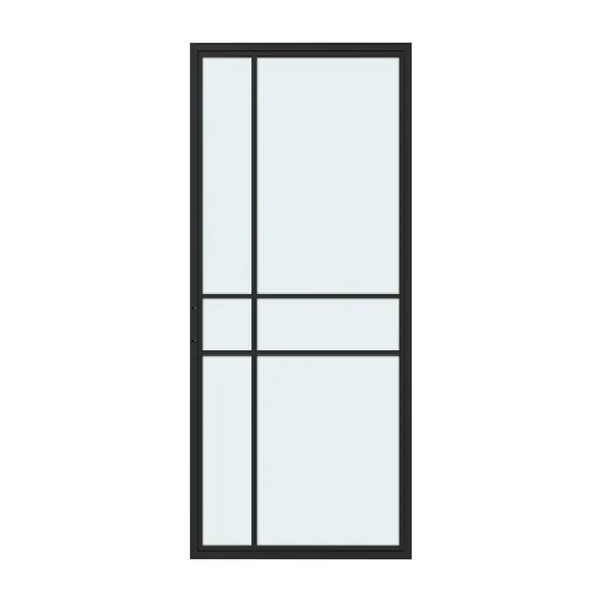 Modern Black Steel Frame Glass Sliding Barn Door for Interior Use