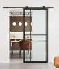 Modern Black Steel Frame Glass Sliding Barn Door with Hardware