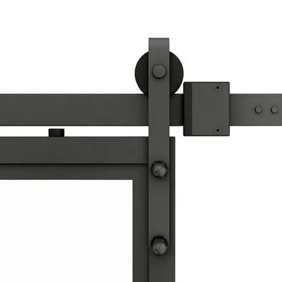Frosted Glass Black Metal Finish Sliding Barn Door with Hardware Kit