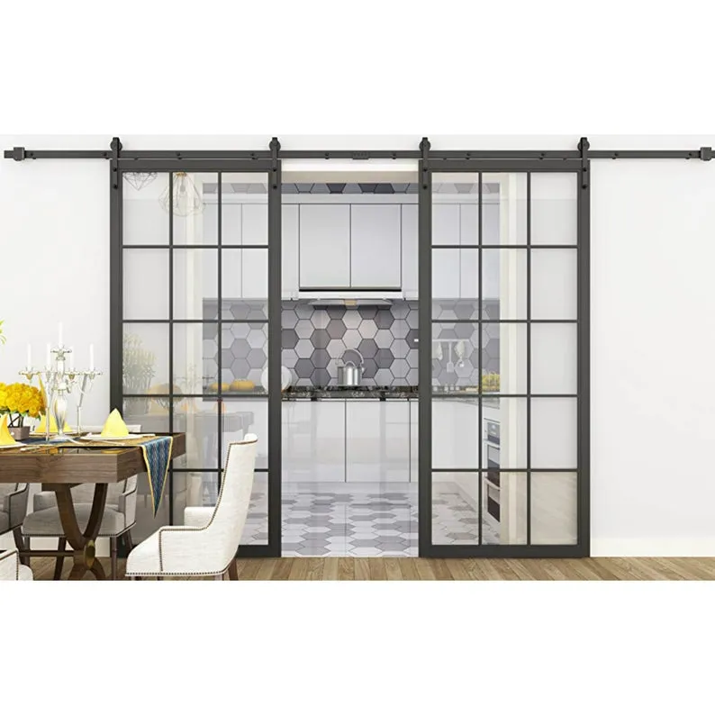 New Stylish Interior Black Steel Frame French Penal Barn Door