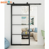 Black Steel Frame Clear Glass Loft Barn Door with Sliding Hardware