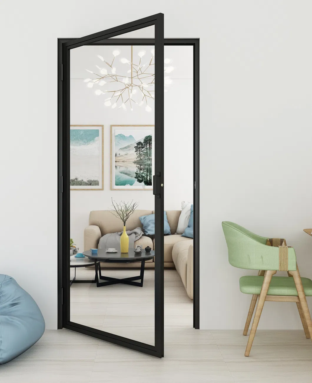 Minimal French Style Swing Clear Glass Door Metal Frame Interior Doors