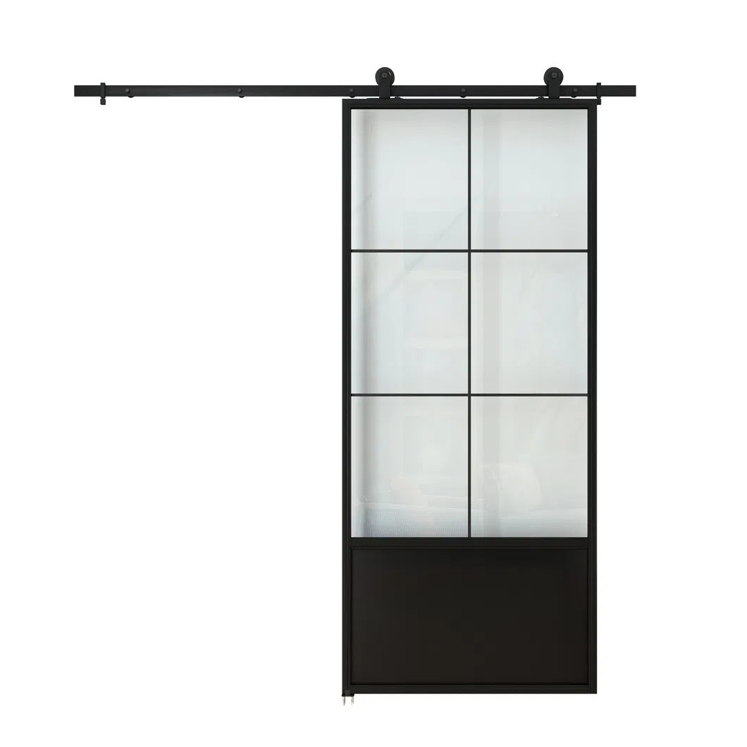 Customized Size Interior Matt Black Metal Frame Glass Door with Hardware Kit