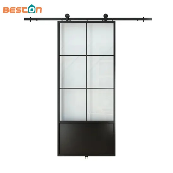 Customized Size Interior Matt Black Metal Frame Glass Door with Hardware Kit