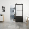 Clear Glass Black Steel Frame Interior Barn Door with Sliding Hardware Kit
