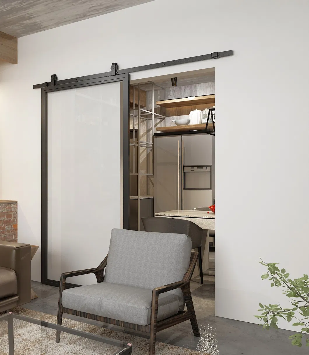 Apartment One Piece Interior Black Steel Frame Door with Clear Glass Insert