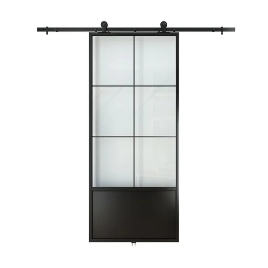 Interior Matt Black Steel Metal Frame Glass Door with Hardware Kit