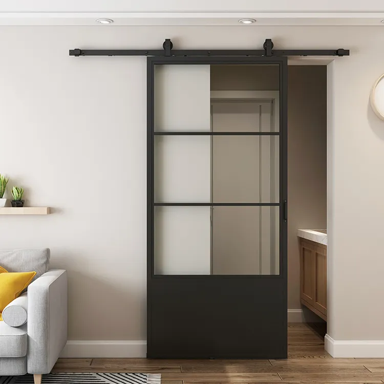 Black Powder Coated Sliding Glass Door with Steel Frame and Skirt Board