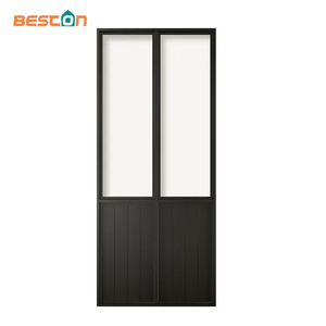 Steel Frame Clear Glass Barn Door with Kickplate for Kitchen