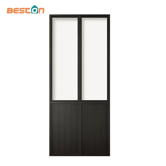 Steel Frame Clear Glass Barn Door with Kickplate for Kitchen