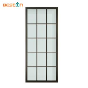 French Style 15 Lites Steel Frame Glass Barn Door with Hardware
