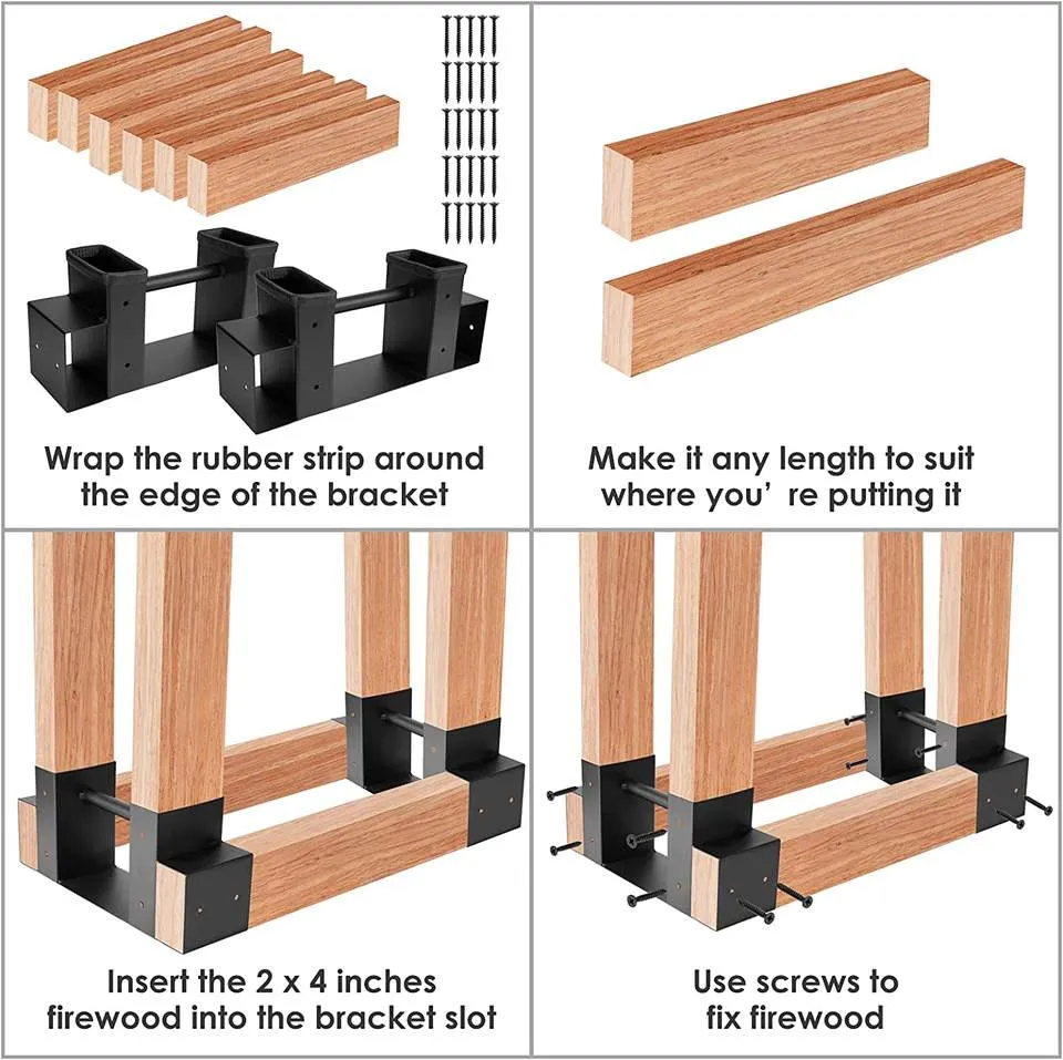 Outdoor Firewood Log Storage Rack Bracket Kit, Adjustable Log Rack Holder