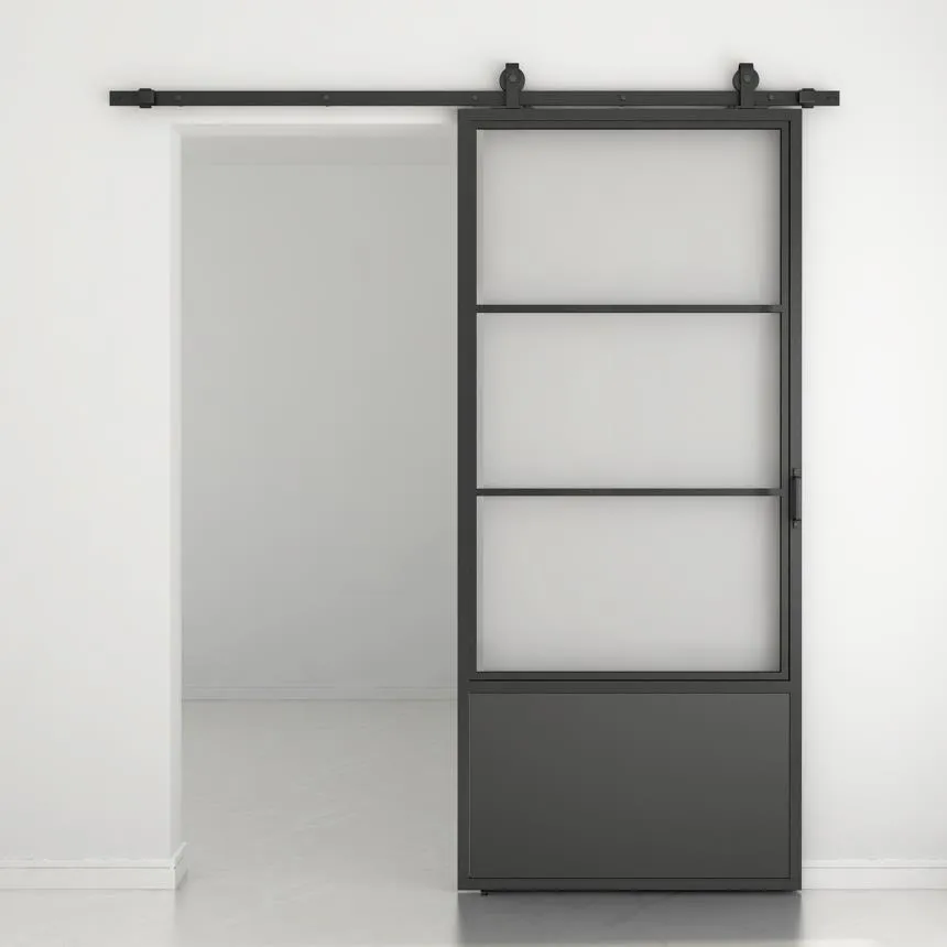 2 Visions and Metal Part Glass Sliding Barn Doors with Hardwares