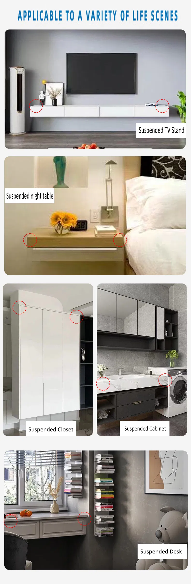 Heavy Duty Suspension Floating Support Cabinet Hanging Fixed Shelving Bracket