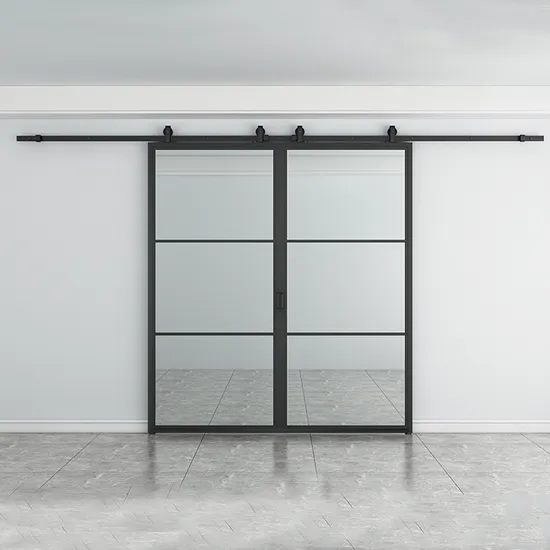 Black Powder Coated Glass Flush Door Double Sliding Impact Glass Sliding Door