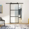 3 Panel Frosted Black Interior Sliding Steel Glass Barn Doors