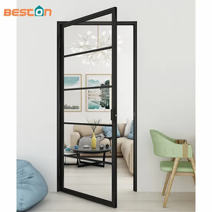Black Steel Frame Swing Glass Door with Hinges for Interior Use