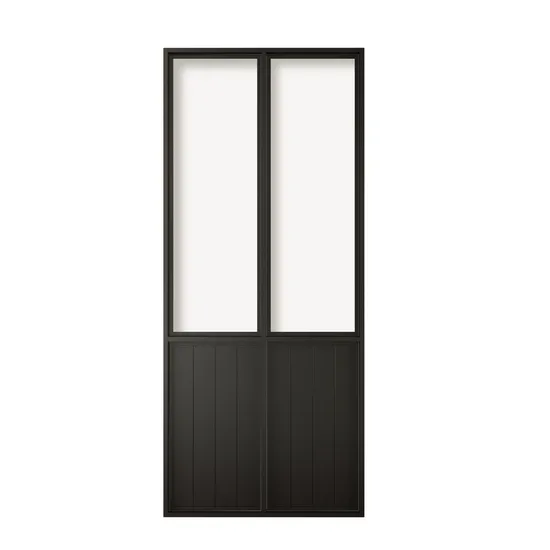 French Style Black Steel Frame Clear Glass Barn Door with Kickplate