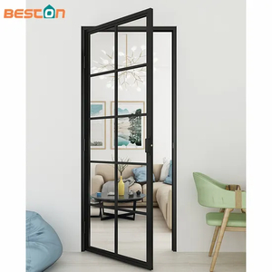 Loft French Style Black Steel Frame Swing Glass Hinge Door