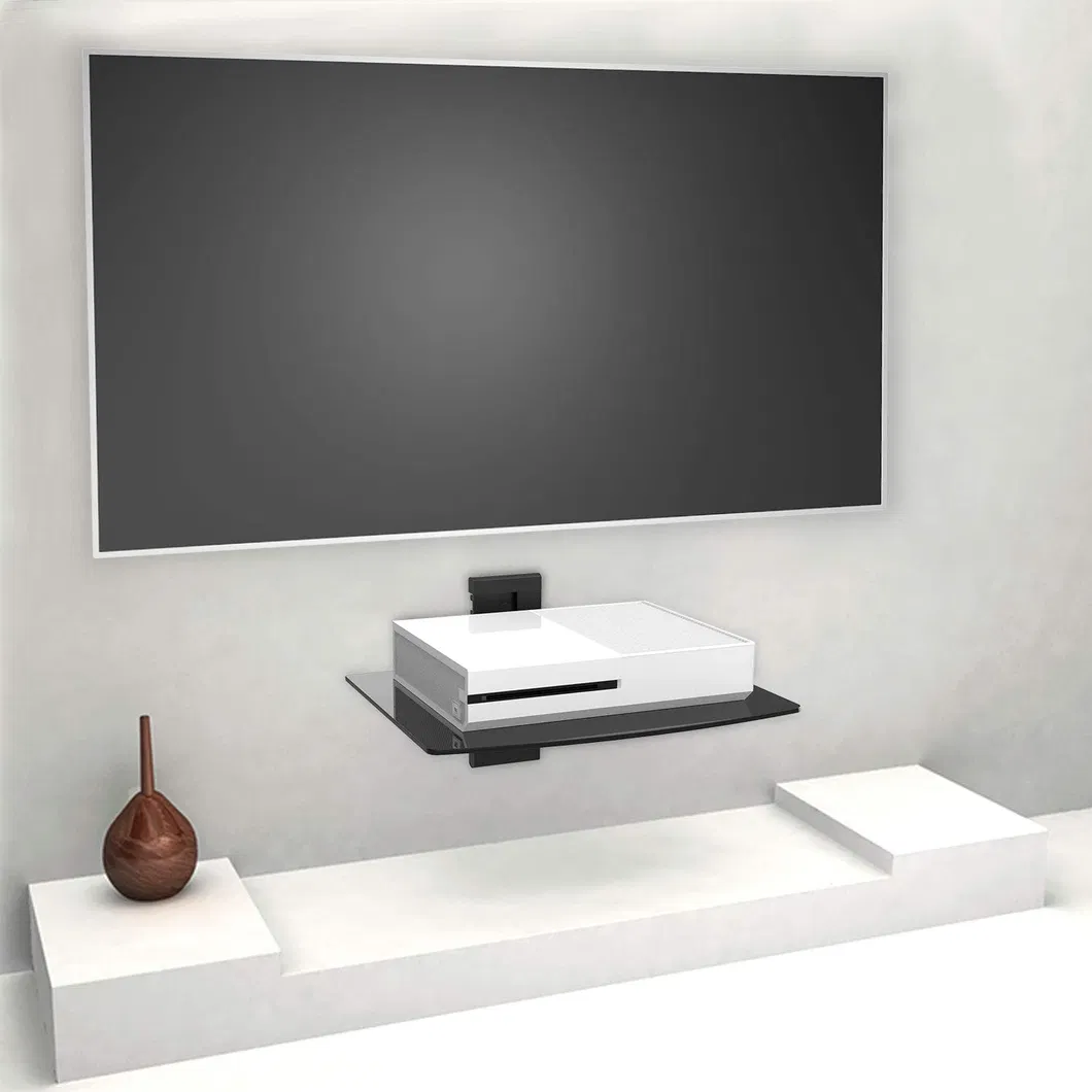 Glass TV Stand Wall Mounted Computer Screen Caddy Top Adjustable TV Shelf