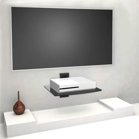 Glass TV Stand Wall Mounted Computer Screen Caddy Top Adjustable TV Shelf