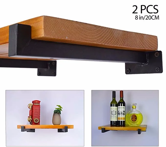 8 Inch Black Floating Shelf Brackets Retro Wall Mounted Square Shelf Supports