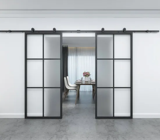 Double Steel Frame Clear Glass Barn Doors with Hardware