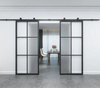 Double Shed Steel Frame Clear Glass Soft Close Barn Doors with Hardware Kit