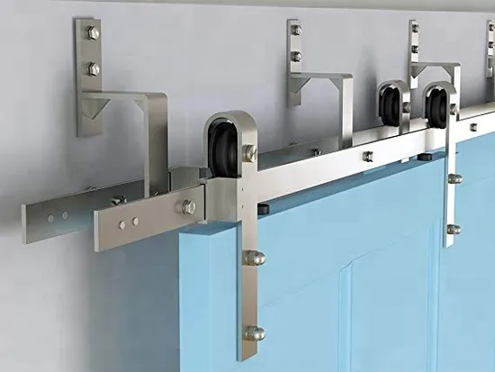 Brushed Nickel Steel Double Sliding Bypass Barn Door Hardware