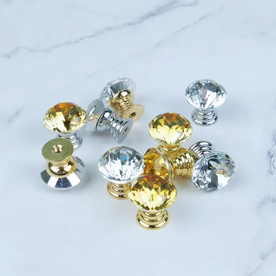 Colorful Simple Crystal Handle Mushroom Knob Luxury Cabinet Crystal Knob Pull Handle