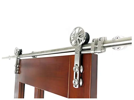 Brushed Rotatable Spoke Wheel Sliding Barn Wood Door Hardware Single Door Kits