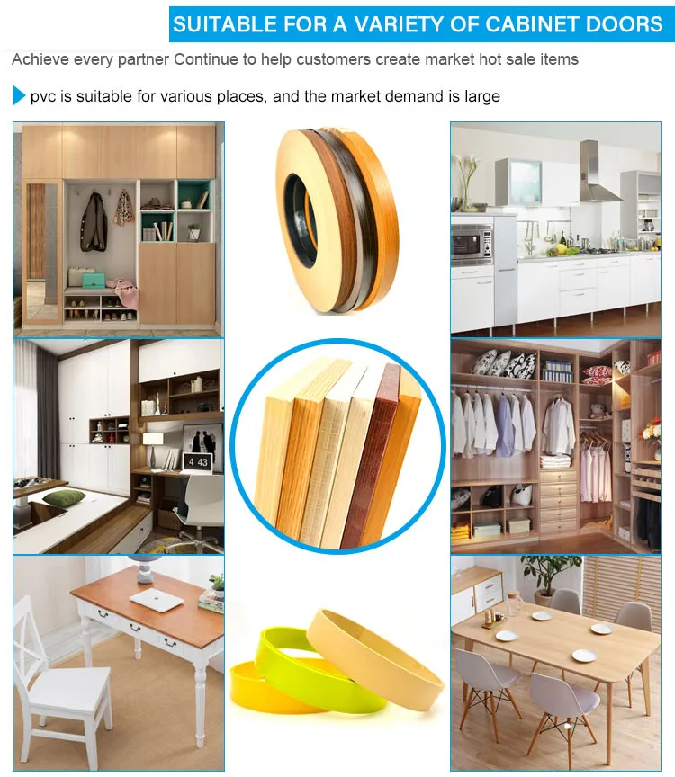 Wood Grain Glossy Plastic PVC Co-Extruded Edge Banding Strip Profile