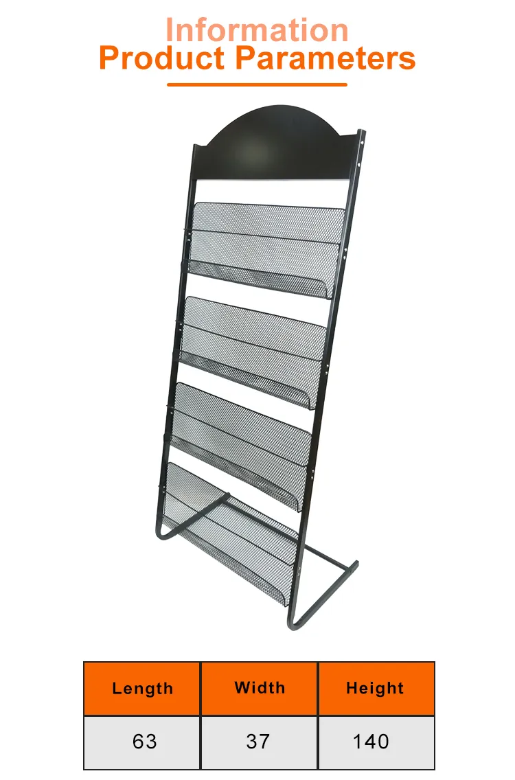Supermarket Brochure Wire Book Magazine Rack Black Journal Magazine Display Stand