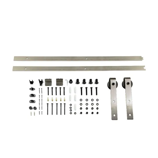 Satin Nickel Carbon Steel 2 Piece Connecting Rail J Shape Door Hanger Barn Door Hardware Kits