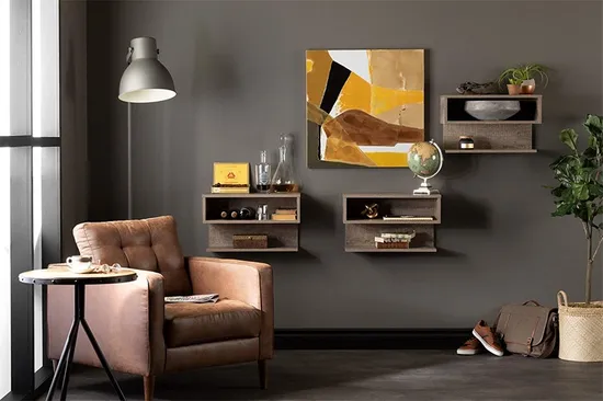 Wooden Wall Mounted Shelf with Drawer Bedside Nightstand Side Table