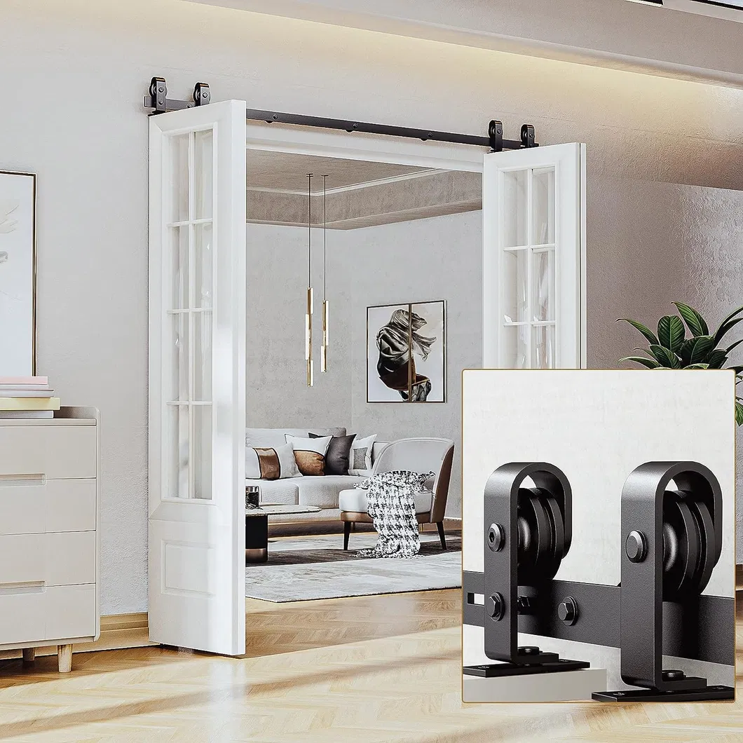 Wall Mount Bracket Double Wooden Doors Bi-Folding Sliding Barn Door Hardware Kit
