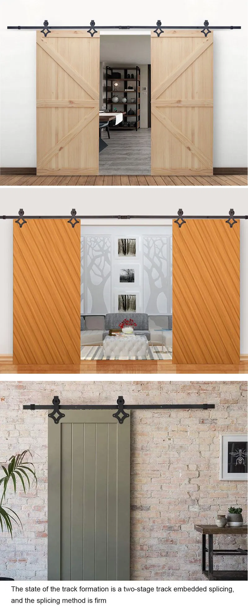 6000 Series 6 FT. Black Diamond Style Rollers Barn Door Hardware Kit