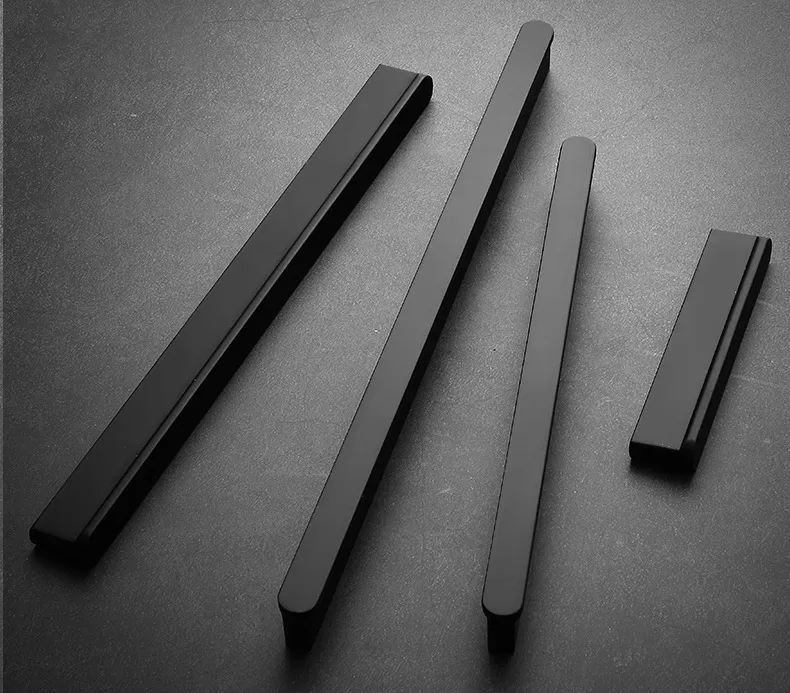 Furniture Hardware Solid Aluminum Pull Handle Black Gold Modern Drawer Cabinet Handles