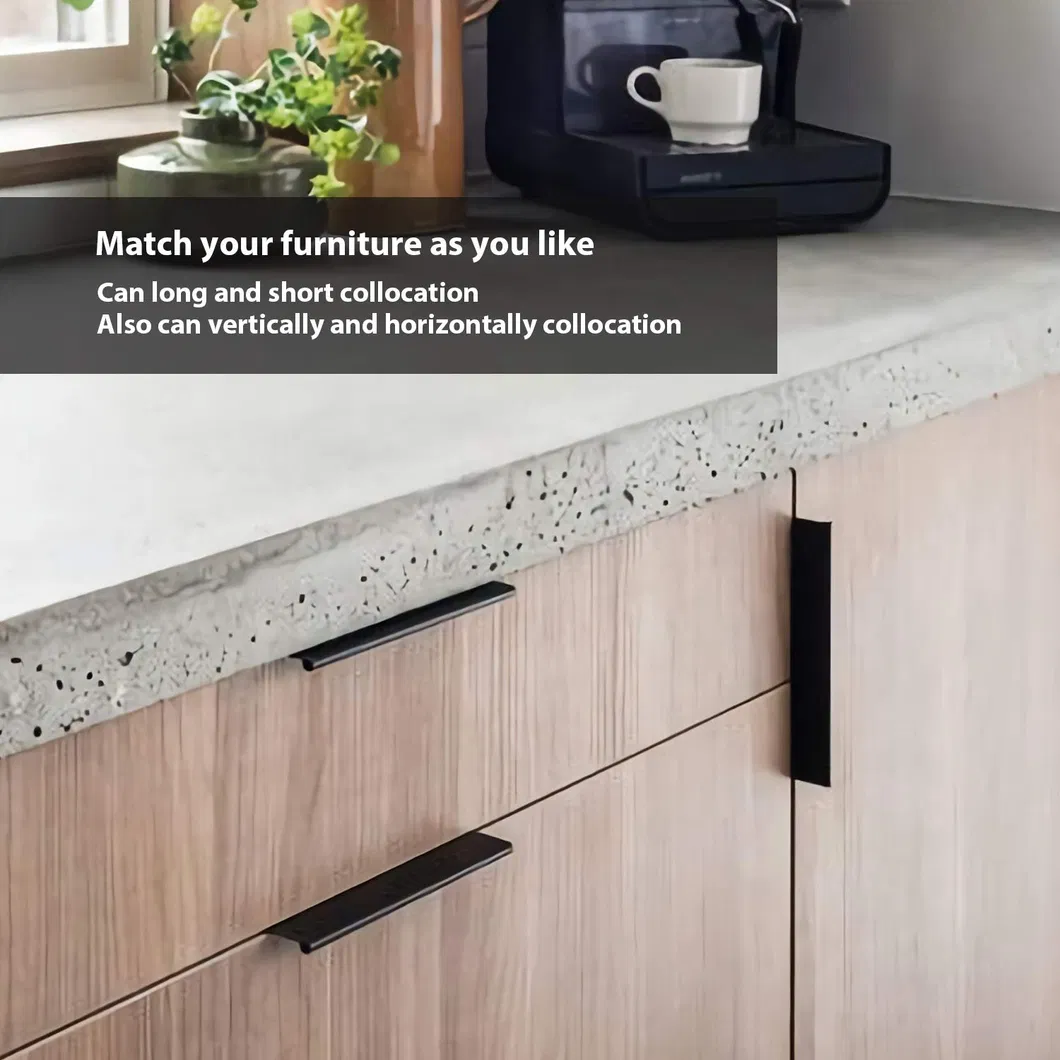 Kitchen Black Handle for Drawer Cabinet Modern Aluminum Furniture Edge Finger Pull