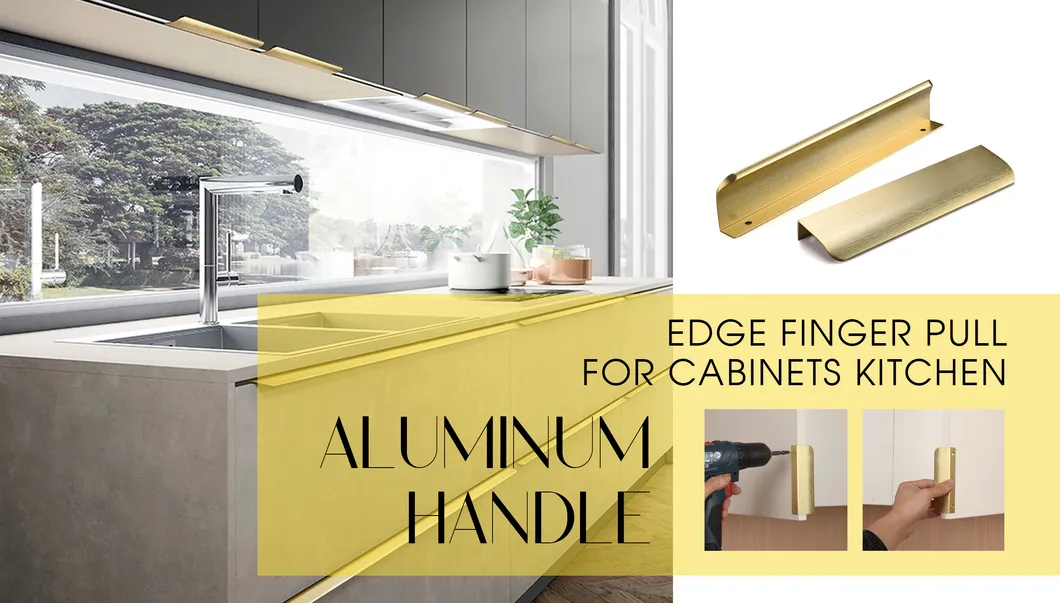 Aluminum Furniture Hardware Drawer Handles Hidden Finger Edge Pull for Kitchen Cabinet