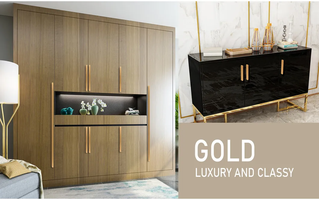 Kitchen Cabinet L Shaped Pull Handle Modern Aluminum Gold Furniture Drawer Handles