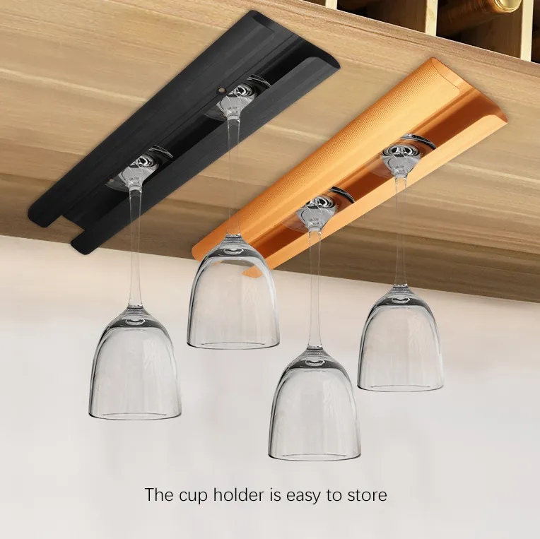Wall Mounted Wine Glass Rack Aluminum Under Cabinet Wine Glasses Holder