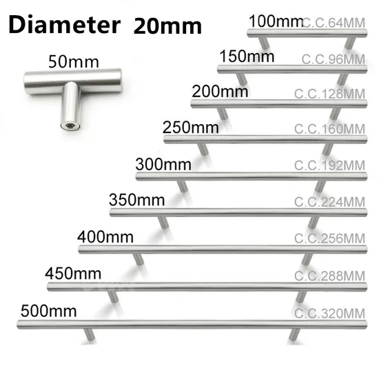12mm Diameter Stainless Steel T Bar Furniture and Kitchen Cabinet Cupboard Handle